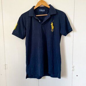 Vintage Rugby Polo By Ralph Lauren Shirt Top Navy Yellow Big Pony, Sz XXL
